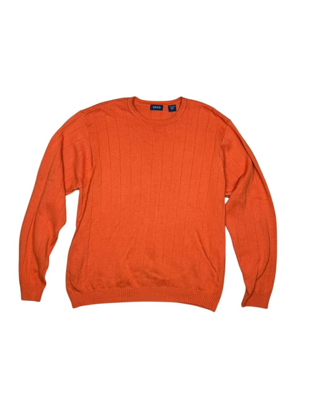 Izod Vintage 90s Orange Ribbed Crewneck Sweater Men's Large